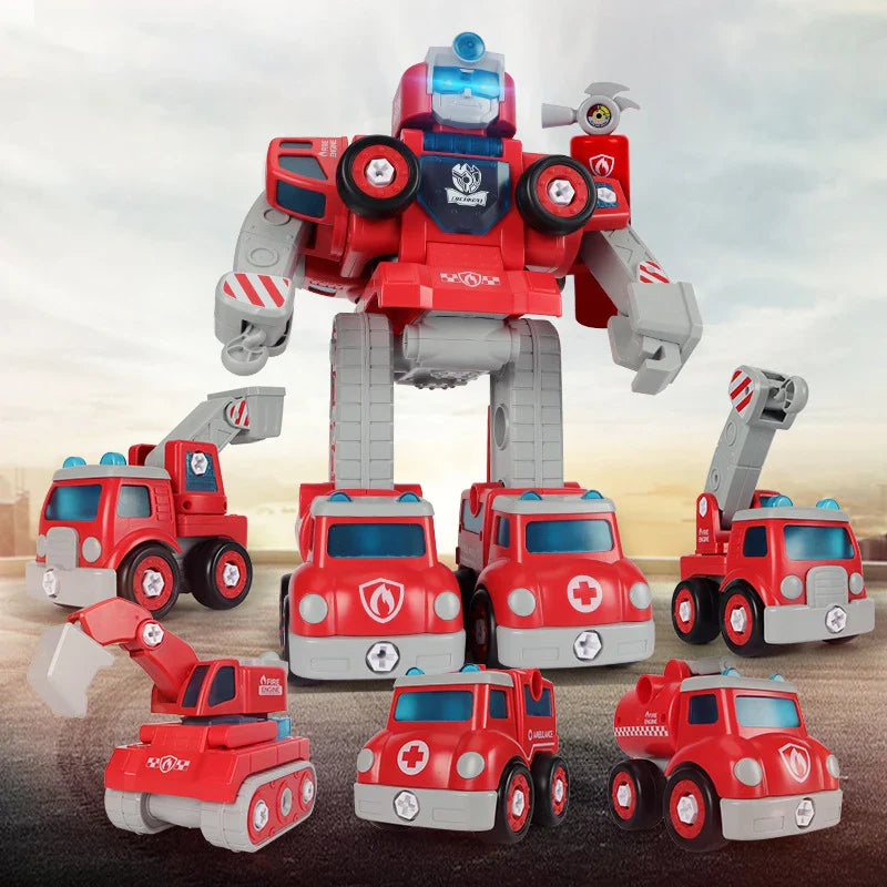 HKM-261523 5-in-1 Fire Truck and Robot Educational Toy Set for STEM Learning and Engineering Skills, Ages 3 and Up