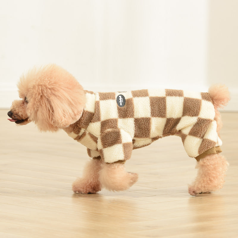 HKM-2615485 Four-Legged Cashmere Lamb Fleece Pet Clothing in Checkerboard Patterns