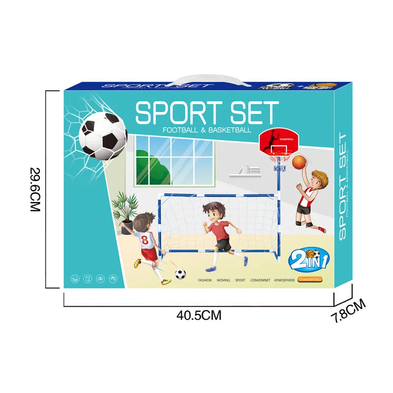 HKM-261587 2 in 1 Sports Set: Football Gate & Basketball Hoop for Indoor/Outdoor Play, Ages 2-7