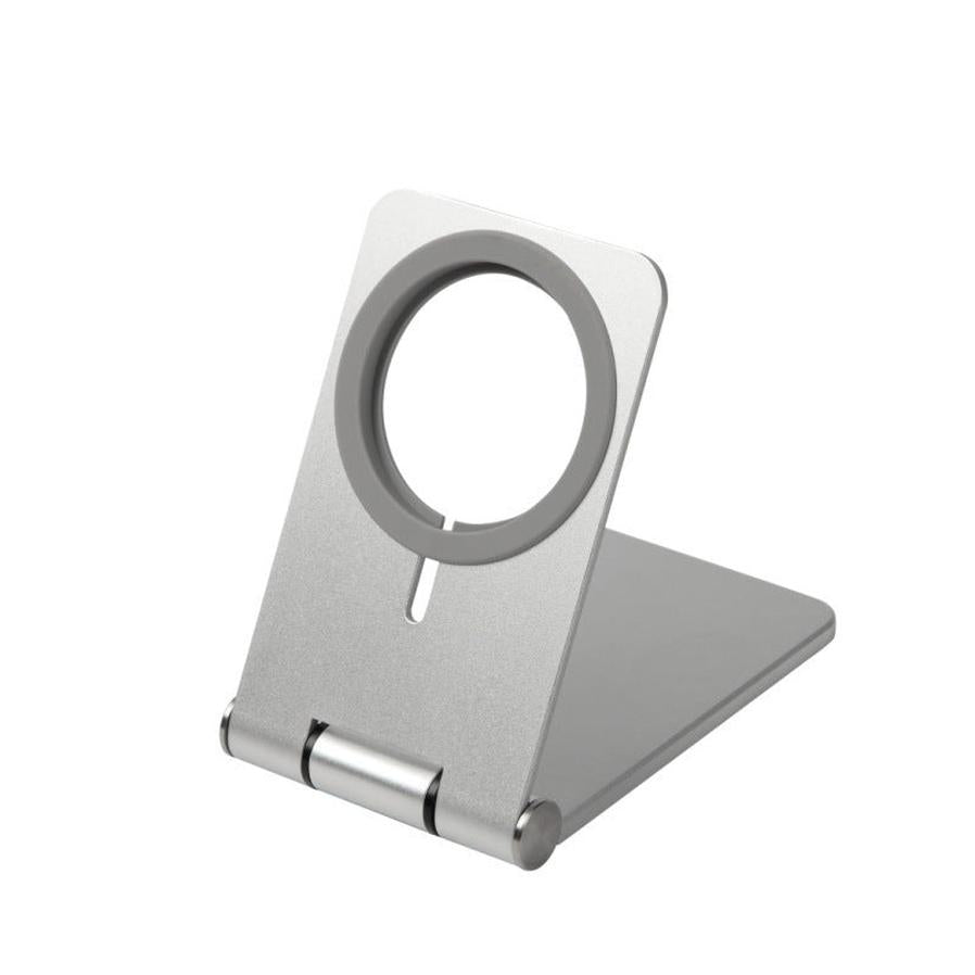HKM-261651 Magnetic Wireless Charger with Lazy Bracket for Mobile Phones - Silver, Compact Desktop Charging Base