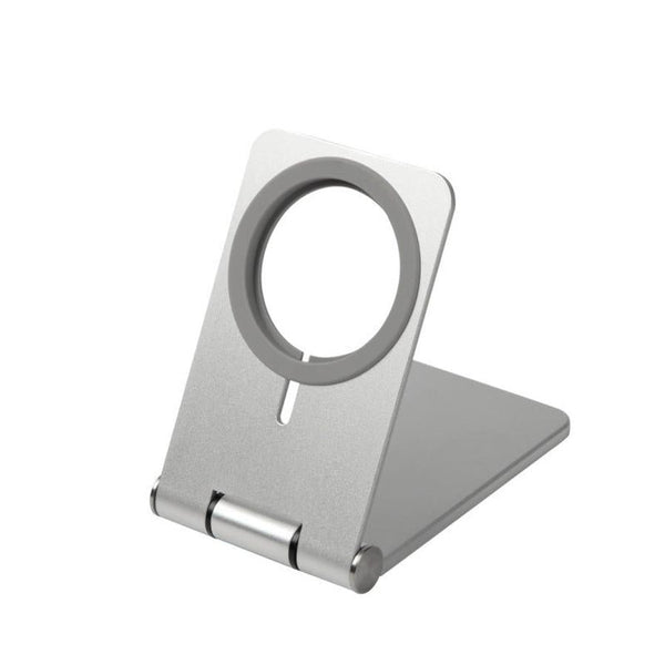 HKM-261651 Magnetic Wireless Charger with Lazy Bracket for Mobile Phones - Silver, Compact Desktop Charging Base