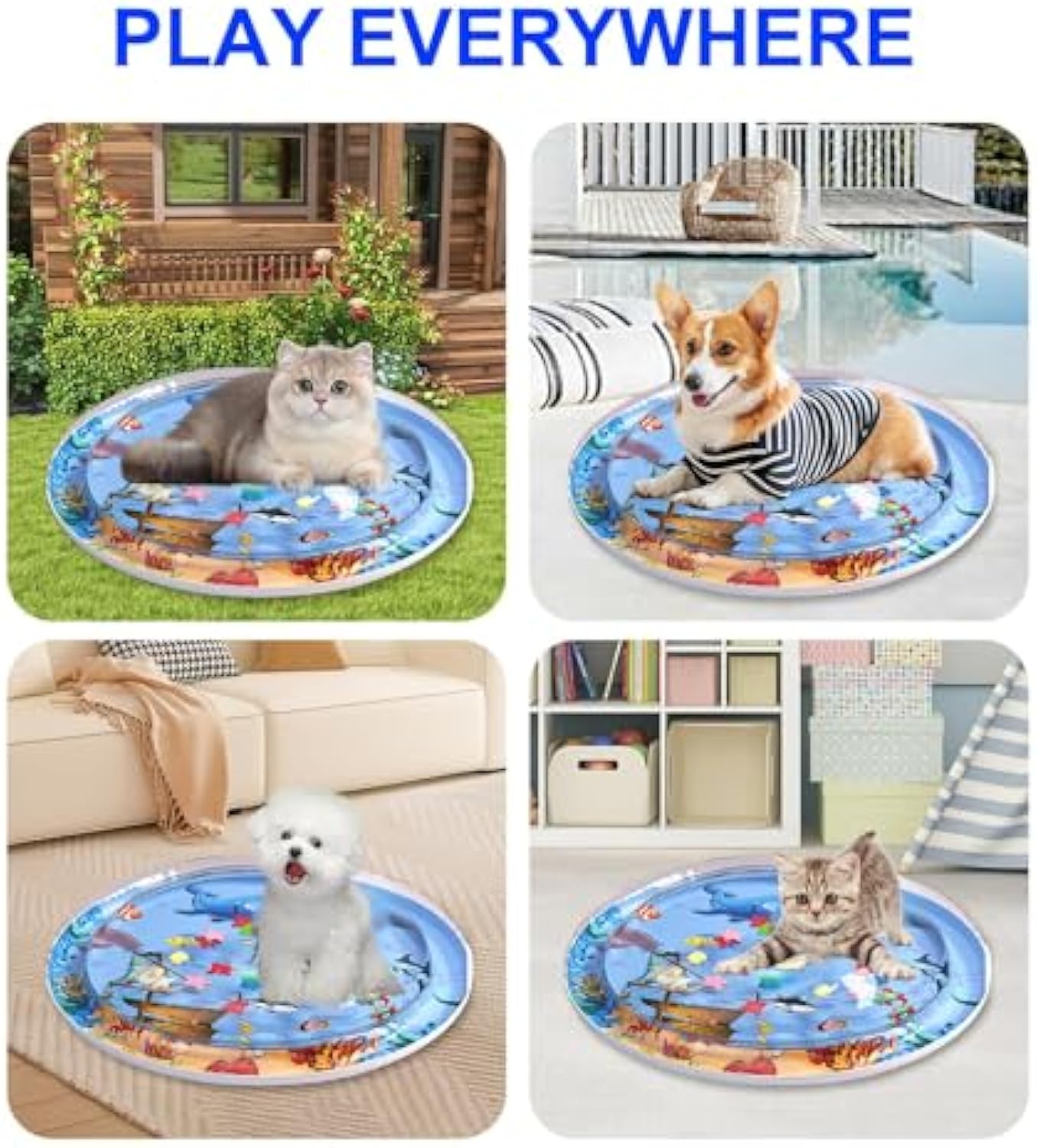 HKM-2618173 Upgraded Cat Water Play Mat with Anti-Scratch Design and Inflator - Interactive Sensory Fun for Cats and Small Pets