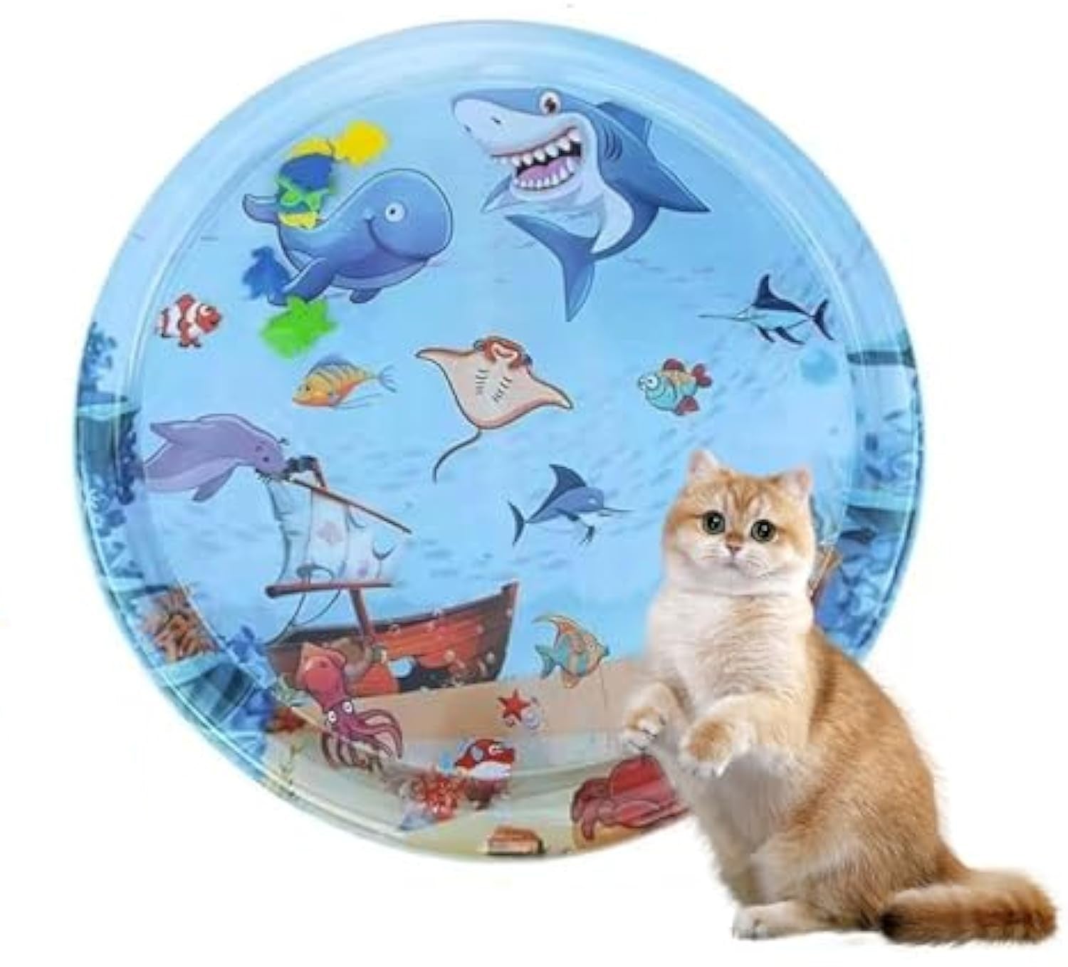 HKM-2618173 Upgraded Cat Water Play Mat with Anti-Scratch Design and Inflator - Interactive Sensory Fun for Cats and Small Pets