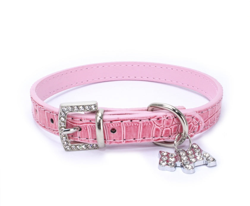 HKM-2618685 Patterned Puppy Charm Pet Collar - Blue, Black, White, Red, Pink - Sizes S, M, L