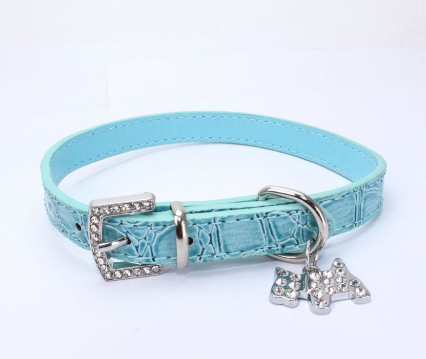 HKM-2618685 Patterned Puppy Charm Pet Collar - Blue, Black, White, Red, Pink - Sizes S, M, L