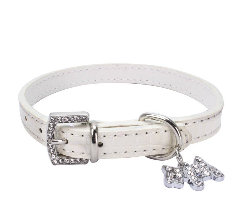 HKM-2618685 Patterned Puppy Charm Pet Collar - Blue, Black, White, Red, Pink - Sizes S, M, L