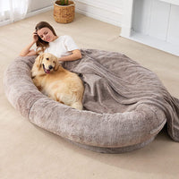 HKM-261907 Large Comfortable Short Plush Dog Bed - Available in Khaki, Dark Gray, and Light Gray
