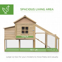 HKM-2620349 Wooden Chicken Coop with Ramp, Removable Tray, Ventilated Window, and Nesting Box - Natural Finish, 69"