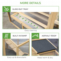 HKM-2620349 Wooden Chicken Coop with Ramp, Removable Tray, Ventilated Window, and Nesting Box - Natural Finish, 69"