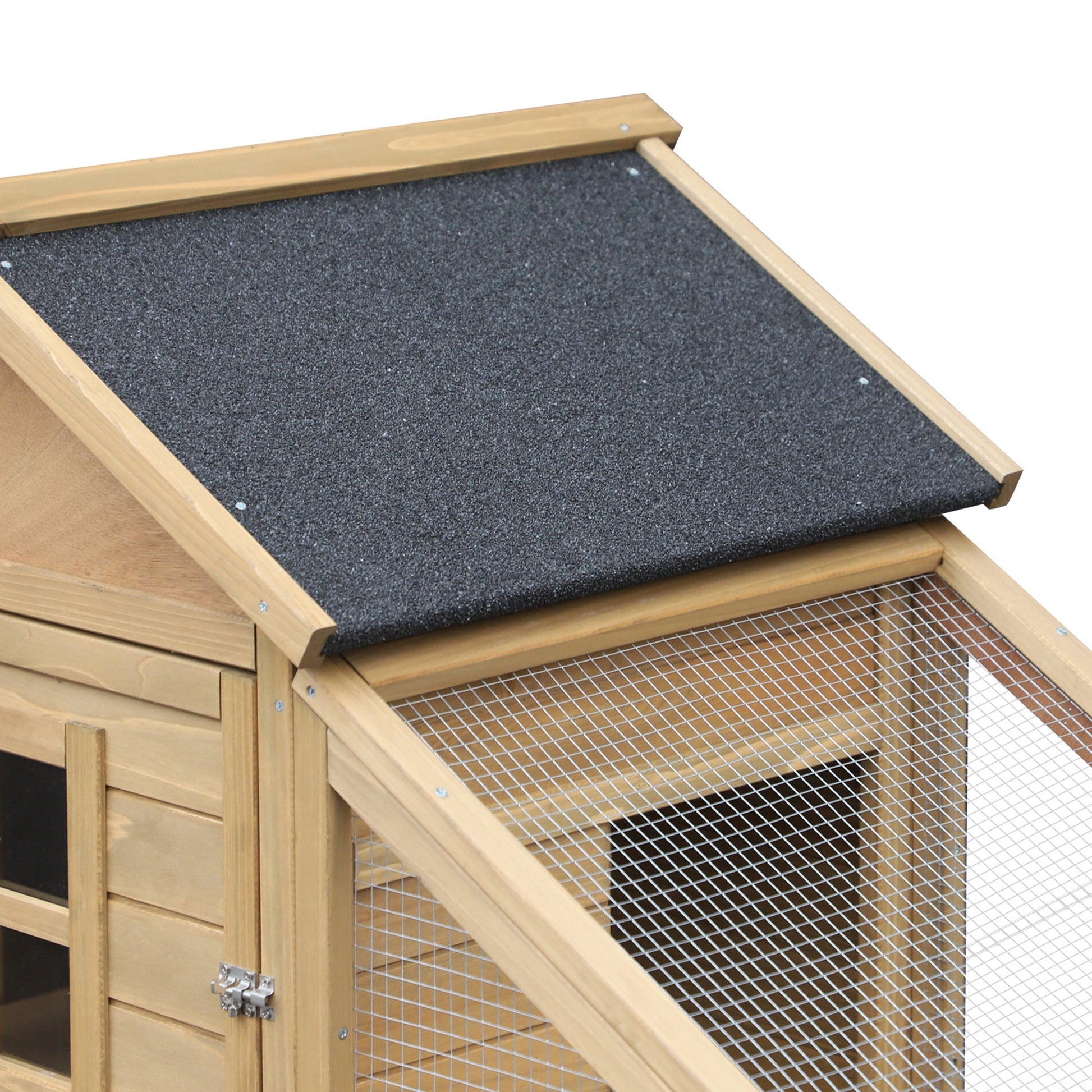 HKM-2620349 Wooden Chicken Coop with Ramp, Removable Tray, Ventilated Window, and Nesting Box - Natural Finish, 69"