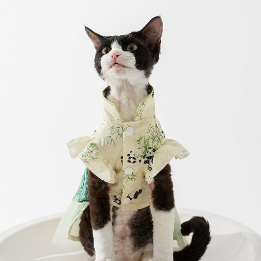 HKM-2621757 Chinese Style Bamboo Leaf Couple Skirt for Hairless Cats, Woven Fabric, Multiple Sizes
