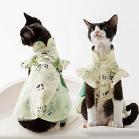 HKM-2621757 Chinese Style Bamboo Leaf Couple Skirt for Hairless Cats, Woven Fabric, Multiple Sizes