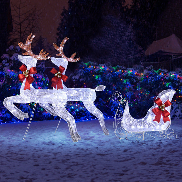 HKM-262227 Lighted Reindeer and Sleigh Holiday Decoration Set, Weatherproof with 270 LEDs, Indoor and Outdoor Use