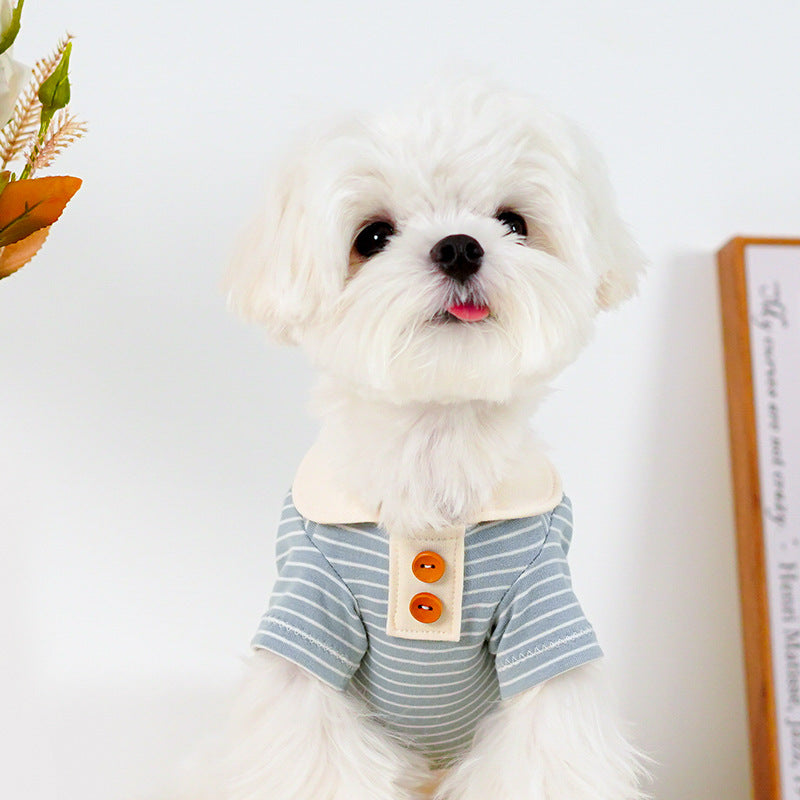HKM-2623037 Striped Cotton T-Shirt for Small Dogs - Bichon, Pomeranian, & Teddy Breeds