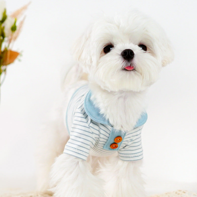 HKM-2623037 Striped Cotton T-Shirt for Small Dogs - Bichon, Pomeranian, & Teddy Breeds