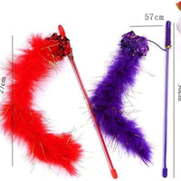 HKM-2623933 Interactive Feather Cat Teaser Wand with Crinkle Ball, 30cm Sparkly Stick for Indoor Play and Exercise