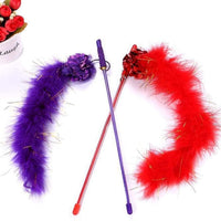 HKM-2623933 Interactive Feather Cat Teaser Wand with Crinkle Ball, 30cm Sparkly Stick for Indoor Play and Exercise
