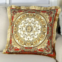 HKM-262419 Fringed Gold Velvet Cushion Cover with Tassel Detail