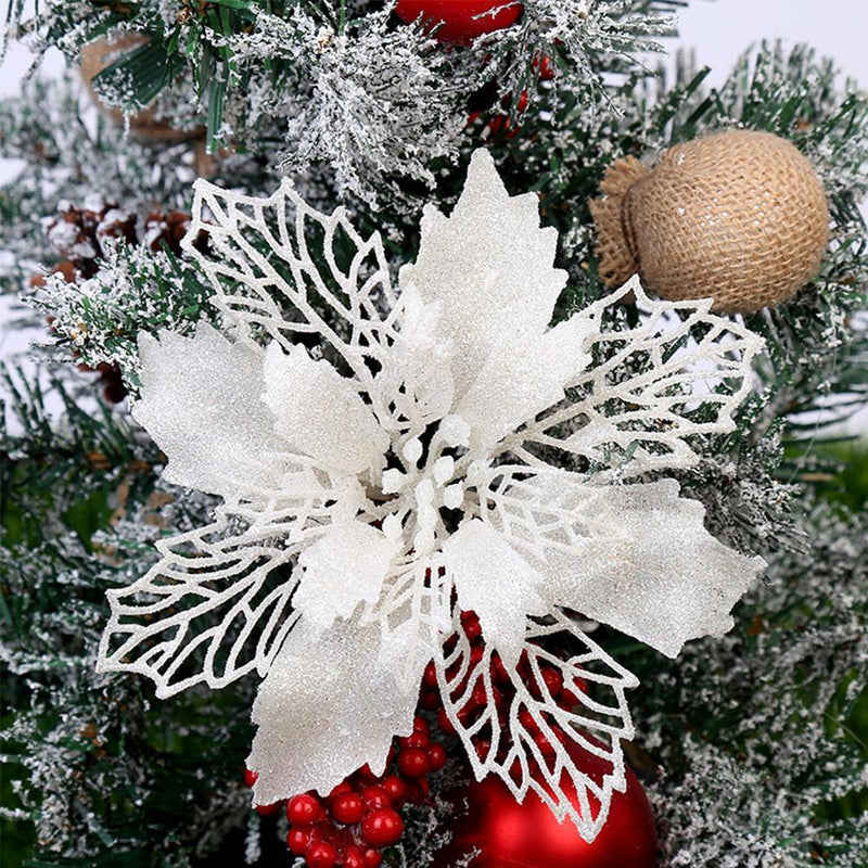 HKM-262547 Glitter Artificial Christmas Flowers for Tree and Home Decorations, 11cm Xmas Ornaments
