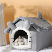 HKM-2626493 Thickened Semi-closed Pet Nest with Removable Coral Fleece Cushion for Long-eared Cats