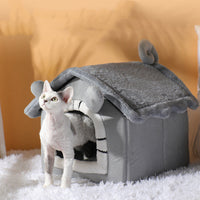 HKM-2626493 Thickened Semi-closed Pet Nest with Removable Coral Fleece Cushion for Long-eared Cats