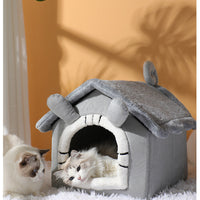 HKM-2626493 Thickened Semi-closed Pet Nest with Removable Coral Fleece Cushion for Long-eared Cats