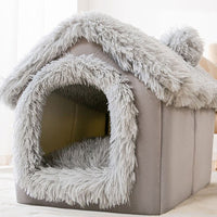 HKM-2626493 Thickened Semi-closed Pet Nest with Removable Coral Fleece Cushion for Long-eared Cats
