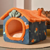 HKM-2626493 Thickened Semi-closed Pet Nest with Removable Coral Fleece Cushion for Long-eared Cats