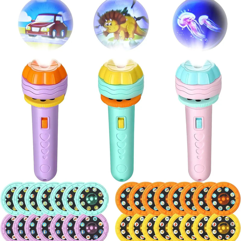 HKM-262739 Customizable Cartoon Projector Flashlight Storybook for Kids – Fruit & Animal Themes