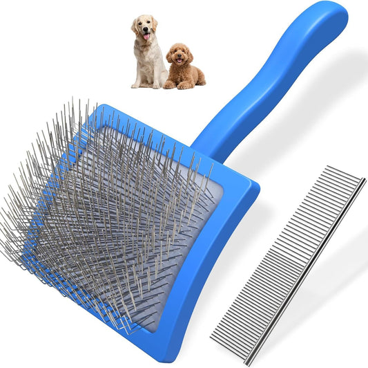 HKM-2628029 Pet Rake Brush and Straight Comb Set for Dogs - Rubber Handle with Stainless Steel Needles