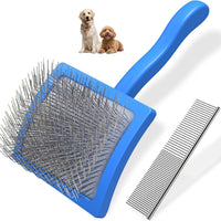 HKM-2628029 Pet Rake Brush and Straight Comb Set for Dogs - Rubber Handle with Stainless Steel Needles