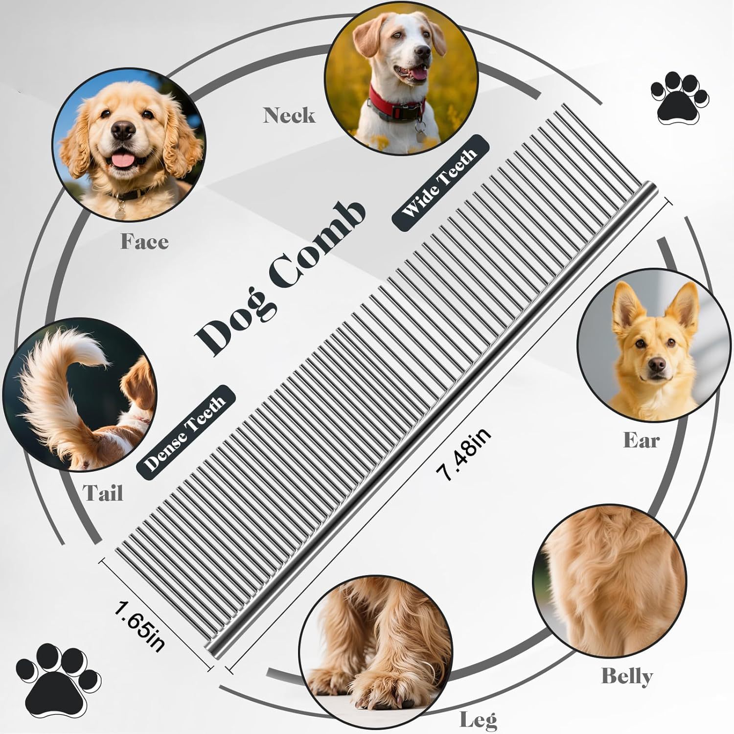 HKM-2628029 Pet Rake Brush and Straight Comb Set for Dogs - Rubber Handle with Stainless Steel Needles