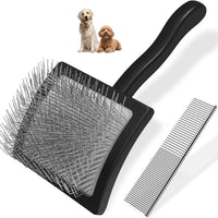 HKM-2628029 Pet Rake Brush and Straight Comb Set for Dogs - Rubber Handle with Stainless Steel Needles