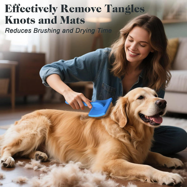 HKM-2628029 Pet Rake Brush and Straight Comb Set for Dogs - Rubber Handle with Stainless Steel Needles