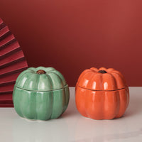 HKM-2628413 Ceramic Cat and Dog Bowl - Pumpkin Design in Orange and Green