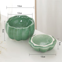 HKM-2628413 Ceramic Cat and Dog Bowl - Pumpkin Design in Orange and Green