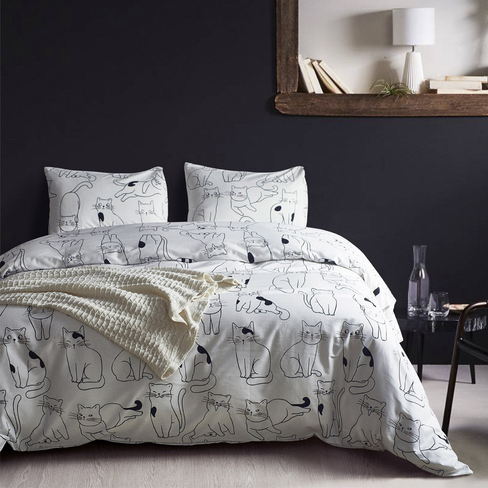 HKM-262867 Cotton Three-Piece Bedding Set with Active Printing - Multiple Sizes Available