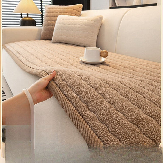 HKM-262931 Thickened Fleece Minimalist Sofa Cover – Solid Colors & Multiple Sizes