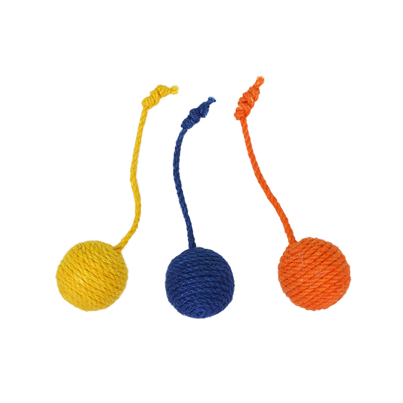 HKM-2630845 Colorful Catnip Ball on a Durable Hemp Rope - Fun Cat Toy for Biting and Playing