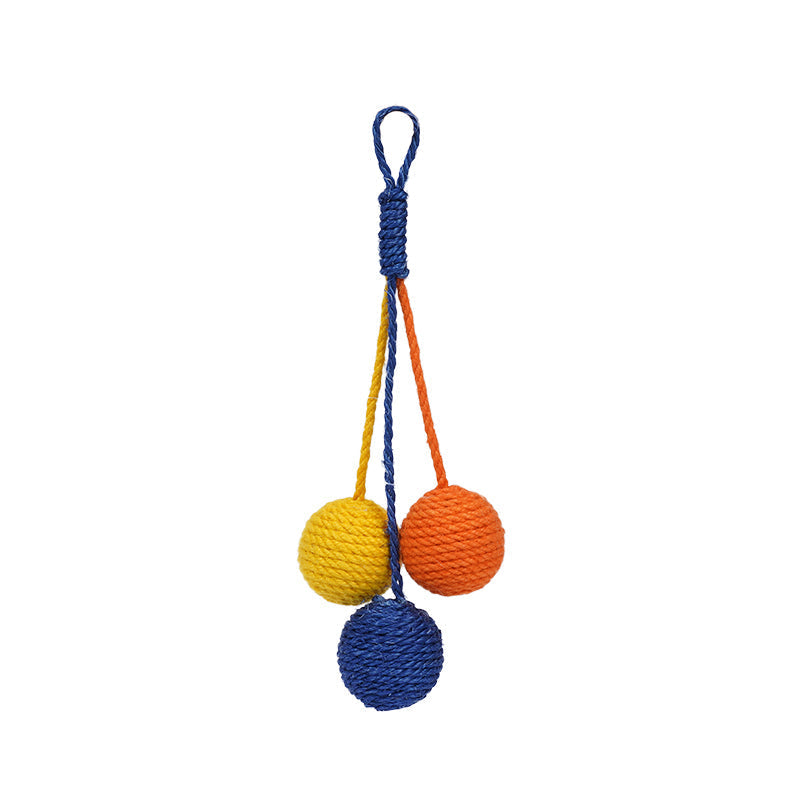 HKM-2630845 Colorful Catnip Ball on a Durable Hemp Rope - Fun Cat Toy for Biting and Playing