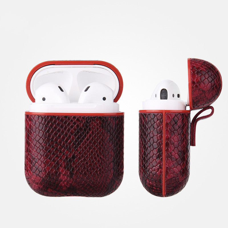 HKM-263123 Snakeskin Pattern Earphone Protector for iPhone Models, TPU and Leather Construction, Handmade Design