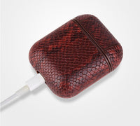 HKM-263123 Snakeskin Pattern Earphone Protector for iPhone Models, TPU and Leather Construction, Handmade Design