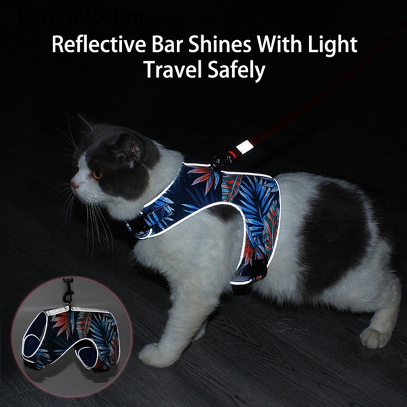 HKM-2631485 Reflective Anti-Stroke Cat Walking Harness and Leash Combo