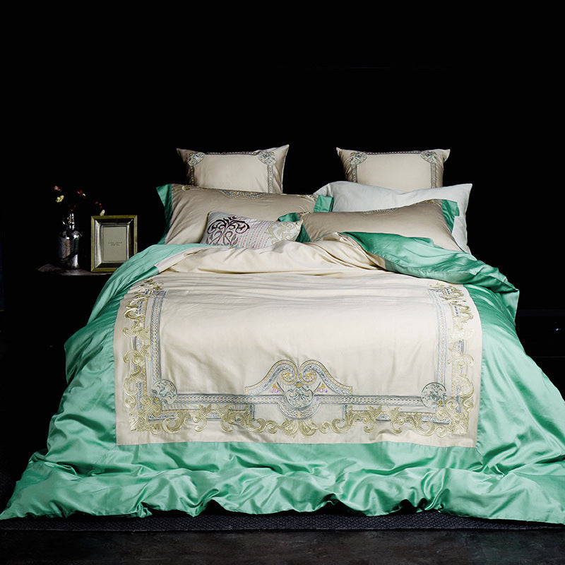 HKM-263251 Solid Color Long-Staple Cotton Bedding Set with Embroidery Accents
