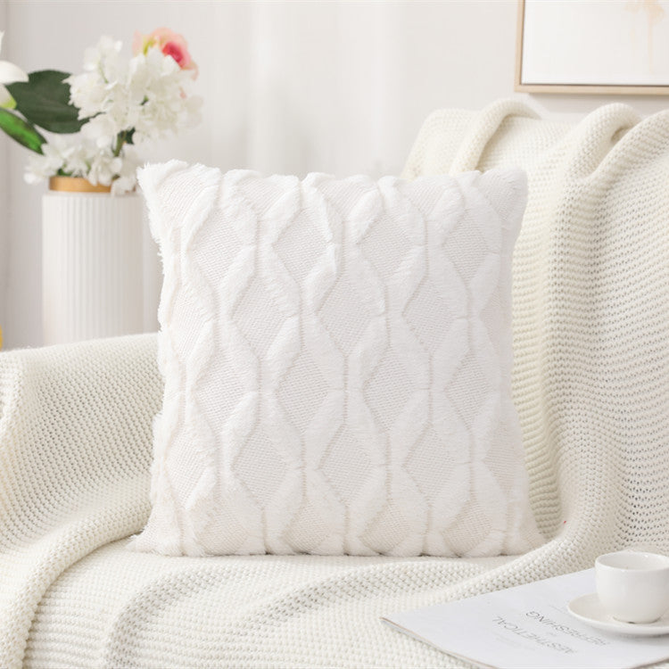 HKM-263315 Solid Color Rabbit Hair Quilted Pillow Cover - 45x45cm, Available in Khaki, Leather Powder, White, Gray