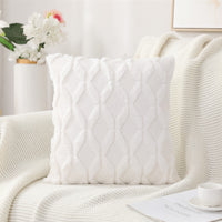 HKM-263315 Solid Color Rabbit Hair Quilted Pillow Cover - 45x45cm, Available in Khaki, Leather Powder, White, Gray