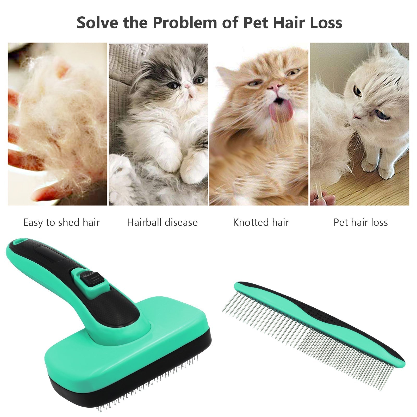 HKM-2633789 Retractable Pet Brush with TPR, ABS, and Stainless Steel Needle for Effective Hair Removal