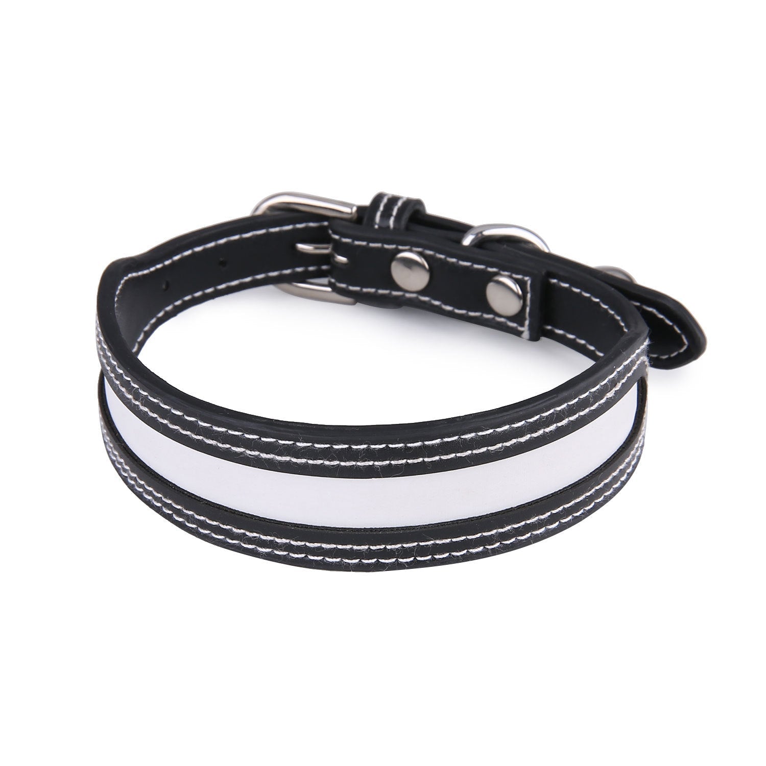 HKM-2634173 Reflective Adjustable Pet Collar with Bell for Cats and Dogs, Color Matching Design - Red and Black, PU Material