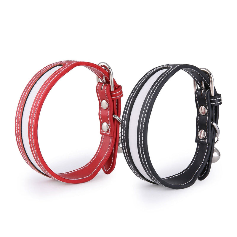 HKM-2634173 Reflective Adjustable Pet Collar with Bell for Cats and Dogs, Color Matching Design - Red and Black, PU Material