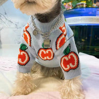 HKM-2635965 Stylish Cotton Sweater for Small Dogs and Cats - Blue Apple Design, Sizes XS to XL